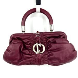 Christian Dior Karenina East West Leather Satchel Top Handle Bag Maroon Red